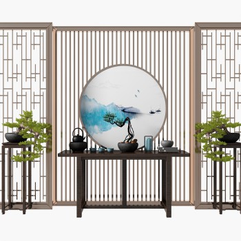 新中式屏风隔断端景台-模型ID【480170】