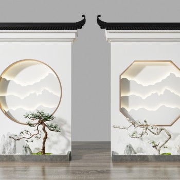 新中式假山园艺小品背景墙-模型ID【494034】