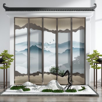新中式马头墙园艺景观假山小品-模型ID【496700】