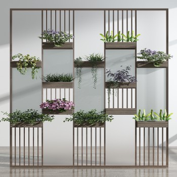 现代花架玻璃屏风隔断-模型ID【496695】