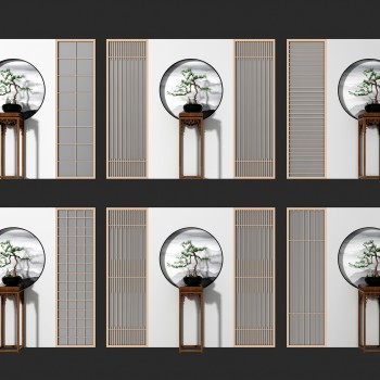 新中式屏风隔断盆景组合-模型ID【502348】
