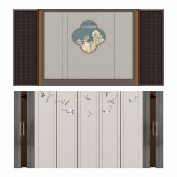新中式花格背景墙-模型ID【504266】