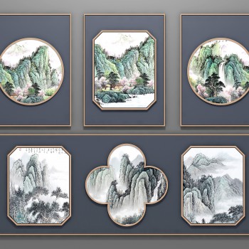 新中式装饰挂画组合-模型ID【505623】