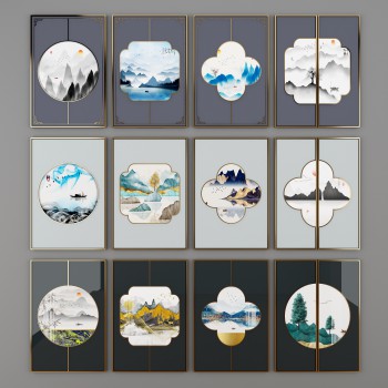 新中式装饰挂画组合-模型ID【508930】