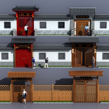 中式古建大门围墙入口组合-模型ID【508804】
