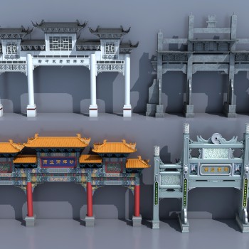 中式古建大门牌坊牌楼组合-模型ID【508881】