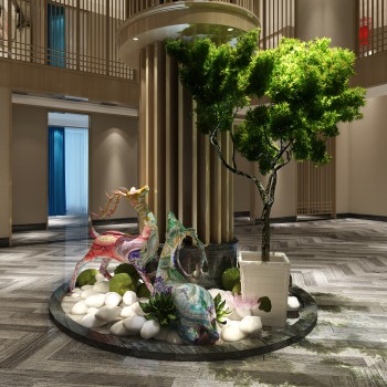 现代餐饮景观摆设鹿盆景组合-模型ID【509711】
