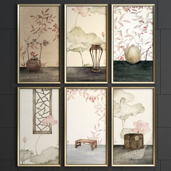 新中式装饰挂画组合-模型ID【519437】