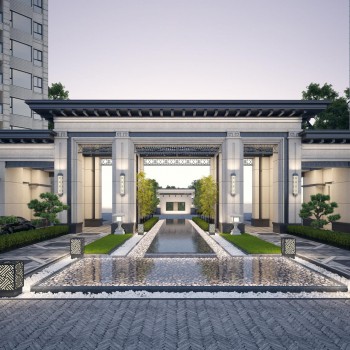 新中式新亚洲住宅小区大门入口-模型ID【520516】