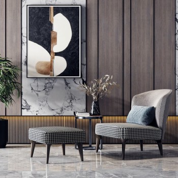 意大利米洛提 Minotti 新中式休闲椅脚凳背景墙组合-模型ID【521428】