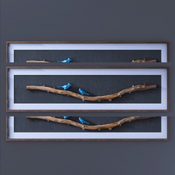 新中式立体画鸟树枝装饰画组合-模型ID【523238】