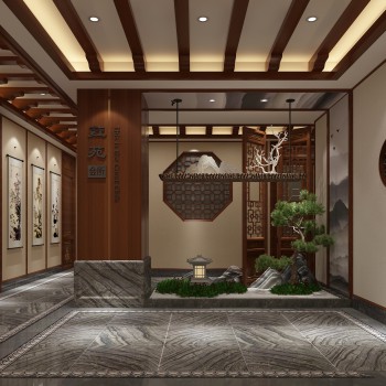 多场景-新中式酒店会所+走廊+包厢-模型ID【523945】