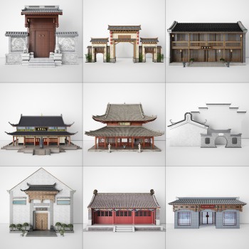 中式古建筑门面门头组合-模型ID【533576】