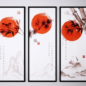 新中式挂画组合-模型ID【534549】