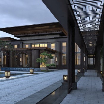 新中式庭院建筑构件走廊-模型ID【534993】