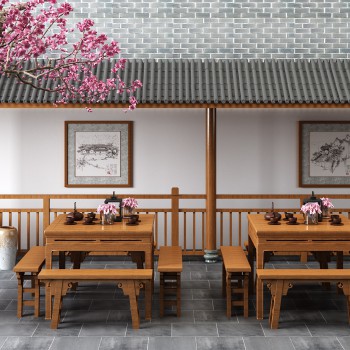 新中式休闲茶桌椅树组合-模型ID【535209】