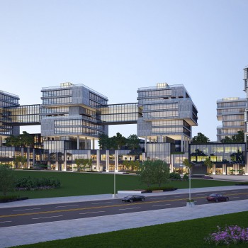现代办公楼商业综合体建筑外观-花草为后期-模型ID【536534】