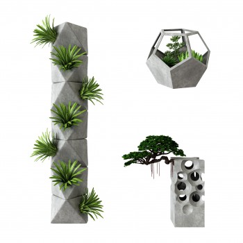 现代水泥植物盆栽组合-模型ID【537622】