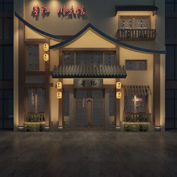 新中式餐厅门面门头-模型ID【538938】