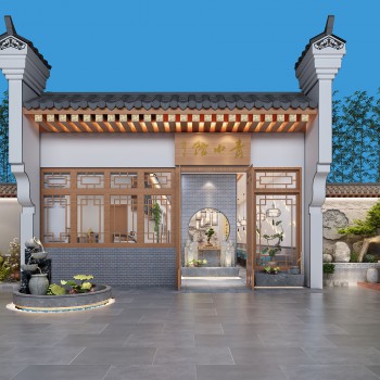 新中式餐厅门面门头-模型ID【546676】
