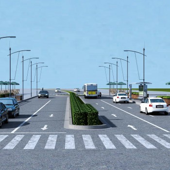 现代街道路灯人行道汽车-模型ID【547962】