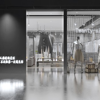 多场景-现代门面门头+服装店-模型ID【549591】