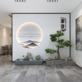 多场景-新中式禅意前台水景+餐厅-模型ID【551641】
