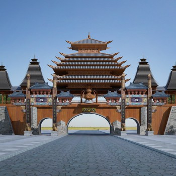 中式古建筑古城楼-模型ID【557683】