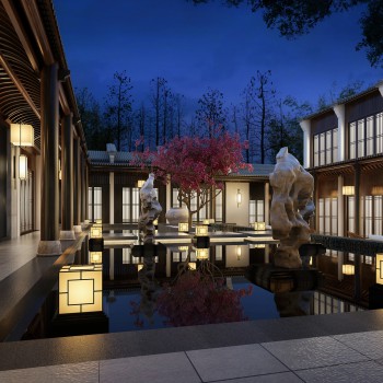 新中式庭院/景观-背景树林为后期-模型ID【565983】