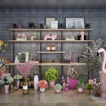 北欧花艺盆栽展架-模型ID【571628】