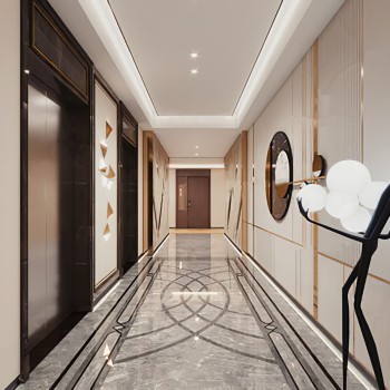 现代酒店走廊电梯厅-模型ID【764810】