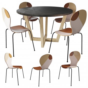 北欧圆形餐桌椅子组合-模型ID【873022】