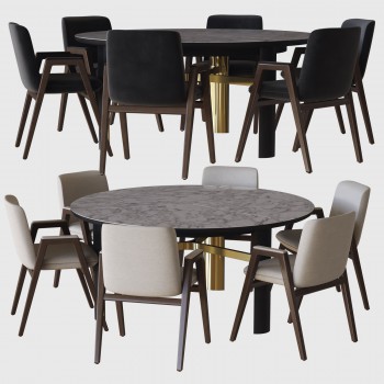 现代圆形餐桌椅子组合-模型ID【873029】