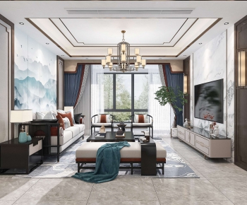 New Chinese Style A Living Room-ID:132264373