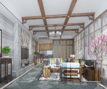 New Chinese Style A Living Room-ID:648387687