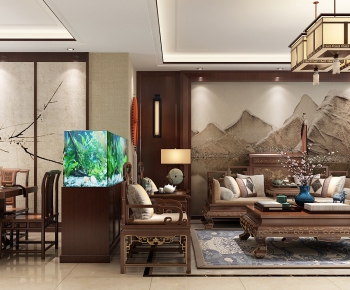 New Chinese Style A Living Room-ID:737251196