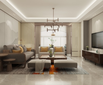 New Chinese Style A Living Room-ID:110173132