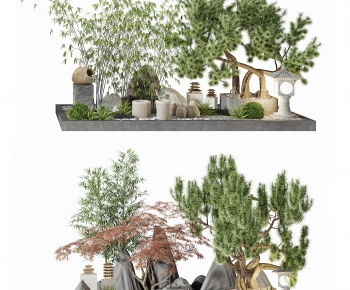 新中式庭院景观小品植物假山-ID:449395522