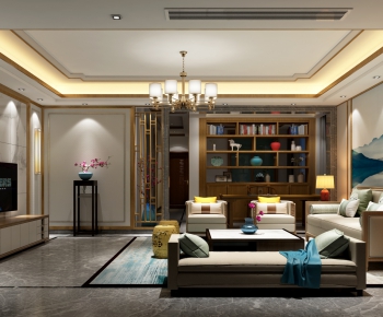 New Chinese Style A Living Room-ID:700285988