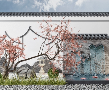 新中式庭院流水背景墙-ID:439824315