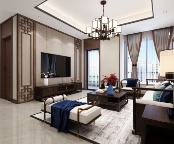 New Chinese Style A Living Room-ID:672289394