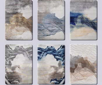 新中式山水方形纹理地毯组合-ID:994504488