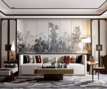 New Chinese Style A Living Room-ID:730728884