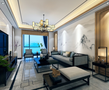 New Chinese Style A Living Room-ID:716683636