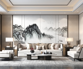 New Chinese Style A Living Room-ID:758244125