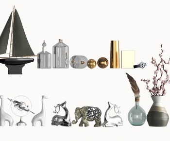 现代帆船，鹿，大象，花瓶装饰品摆件-ID:699306257