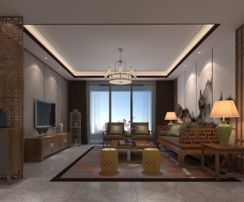 New Chinese Style A Living Room-ID:608951252