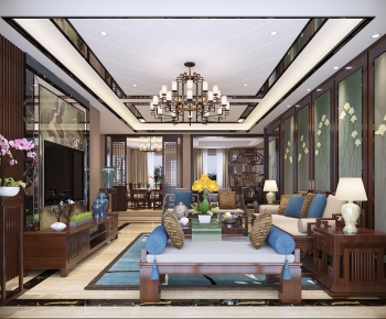 New Chinese Style A Living Room-ID:702331899