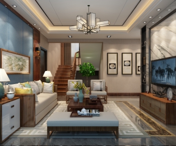 New Chinese Style A Living Room-ID:411084534