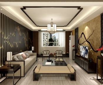 New Chinese Style A Living Room-ID:444201264